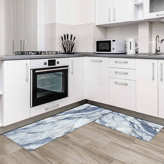 Abstract Marble 2 Pieces Non-Slip Kitchen Mat Set Modern Ink Painted Minimalism Art Soft Door Mat with Rubber Backing,Dirtproof Rugs for Entrance Doorway 15.7x23.6in+15.7x47.2in