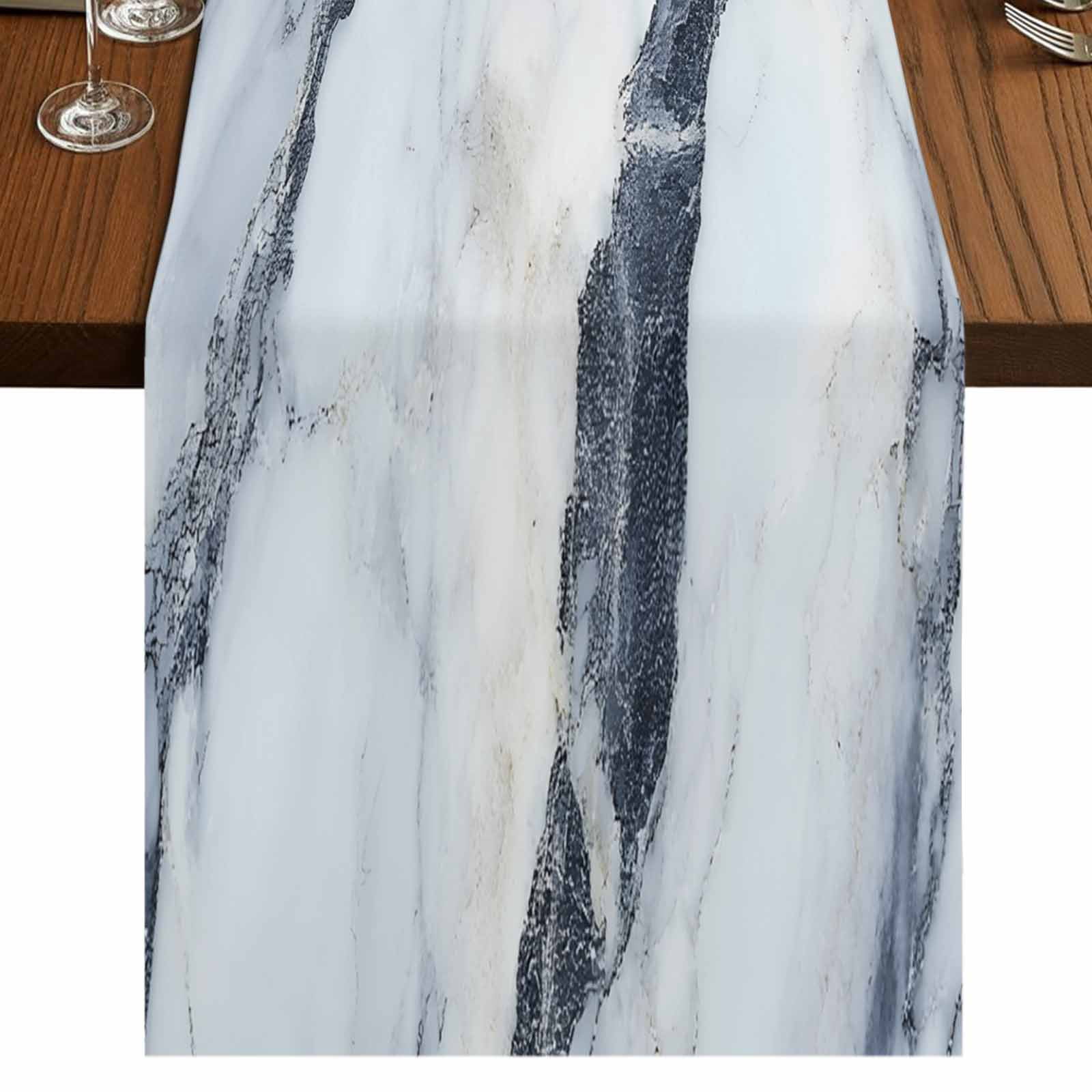 Abstract Marble 60 Inch Table Runner, Modern Ink Painted Aesthetics ...