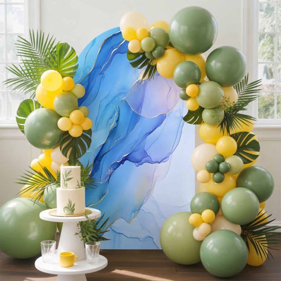 Abstract Marble Arch Backdrop Cover, 6.6FT, Blue Purple Gradient Watercolor Texture Art Spandex Arch Covers Double-Sided Backdrop for Wedding Birthday Party Photo Background Decoration