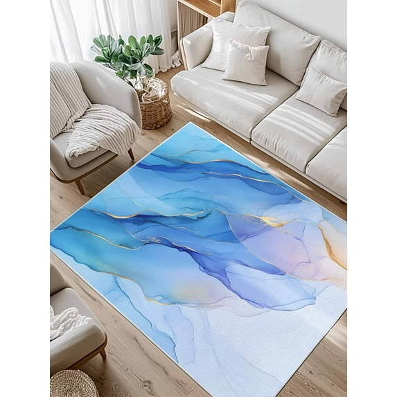Abstract Marble Area Rug for Bedroom 2.7x5 Ft Blue Purple Gradient Watercolor Texture Art Super Soft fuzzy Throw Rug Non-Slip Fluffy Plush Indoor Floor Carpet for Living Room Nursery Home Decor