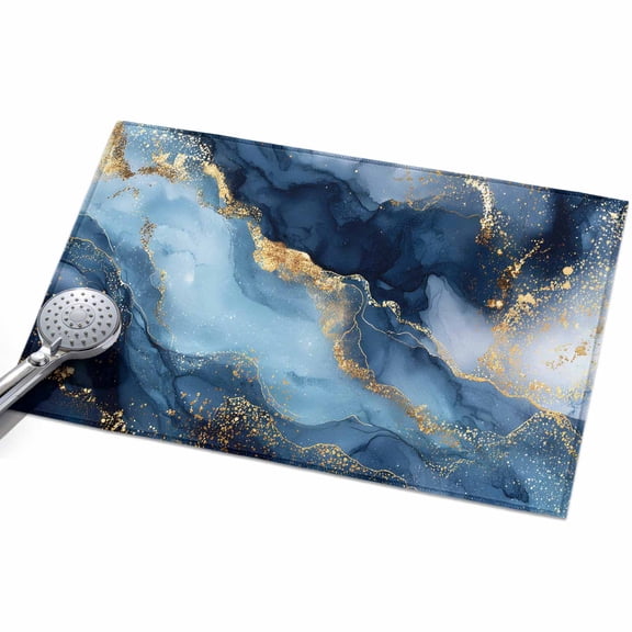 Abstract Marble Area Rug, Luxury Gorgeous Blue Gold Ocean Non-Slip Felt Rubber Backing Rectangle Indoor Carpet Washable Rugs for Living Room Bedroom 2x3ft