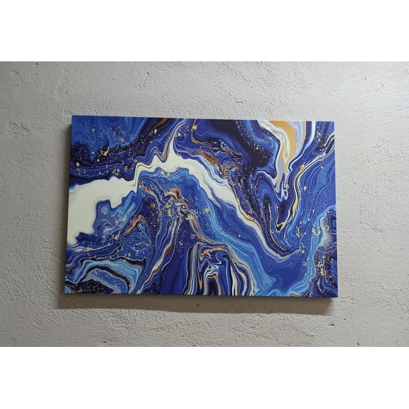 Abstract Marble Art, Gold Marble Poster, Modern Wall Decor, Navy Blue Marble Printed Canvas, Marble Art, Blue Printed Canvas, Blue Marble Artwork, Canvas Wall Decor - 3P-Rolled Canvas