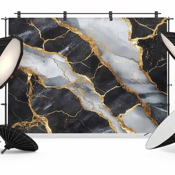 Abstract Marble Backdrop for Photography, Black Gold Crack Texture Impressionist Photo Backdrop Portrait Background Party Banner Photo Backgrounds for Studio Booth Props, 7x5ft