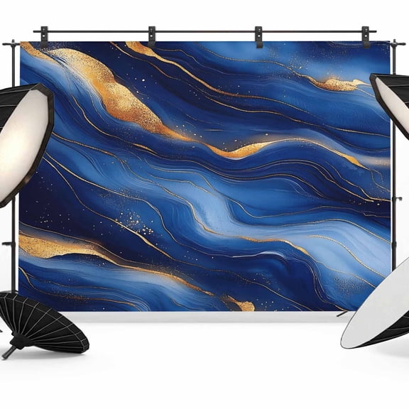 Abstract Marble Backdrop for Photography, Gold Texture Modern Blue Simple Photo Backdrop Portrait Background Party Banner Photo Backgrounds for Studio Booth Props, 7x5ft