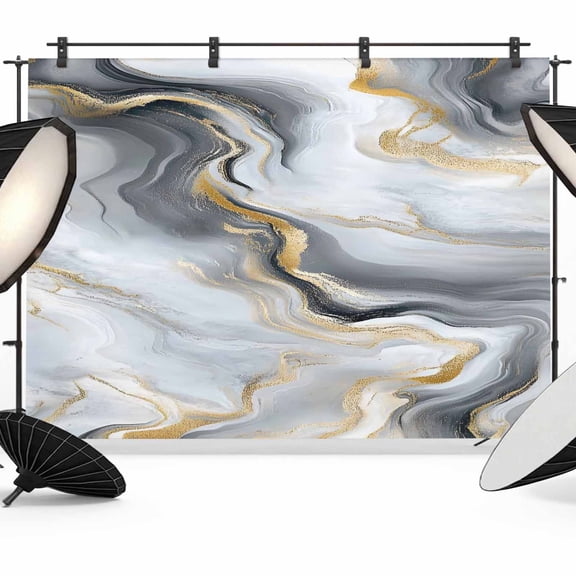 Abstract Marble Backdrop for Photography, Gradient Black White Gold Texture Photo Backdrop Portrait Background Party Banner Photo Backgrounds for Studio Booth Props, 7x5ft