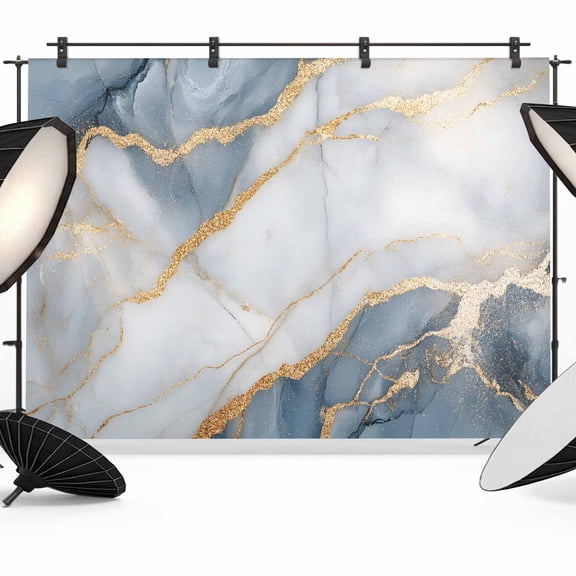 Abstract Marble Backdrop for Photography, Navy Blue Gold Gradient Wave Texture Photo Backdrop Portrait Background Party Banner Photo Backgrounds for Studio Booth Props, 10x8ft