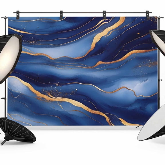 Abstract Marble Backdrop for Photography, Navy Gold Texture Modern Style Simple Photo Backdrop Portrait Background Party Banner Photo Backgrounds for Studio Booth Props, 10x8ft