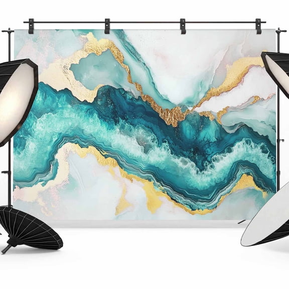 Abstract Marble Backdrop for Photoshoot,Photography Photo Studio Background Wall Backdrop,Turquoise Abstract Golden Foil Texture Back Drop Banner Panel for Portraits Wedding Live Streaming 7x5Ft