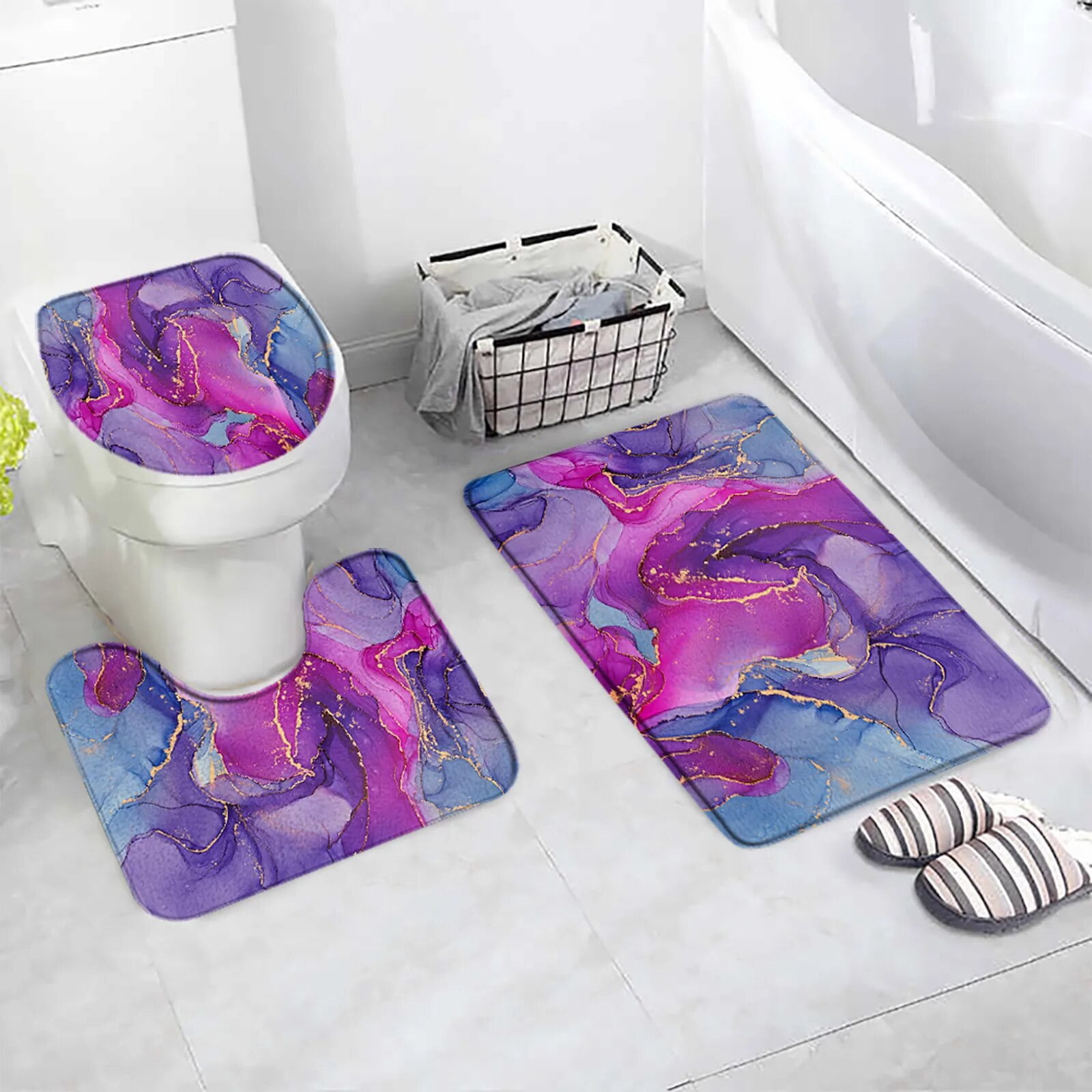 Abstract Marble Bath Mat Set Blue Green Geometric Watercolour Art ...