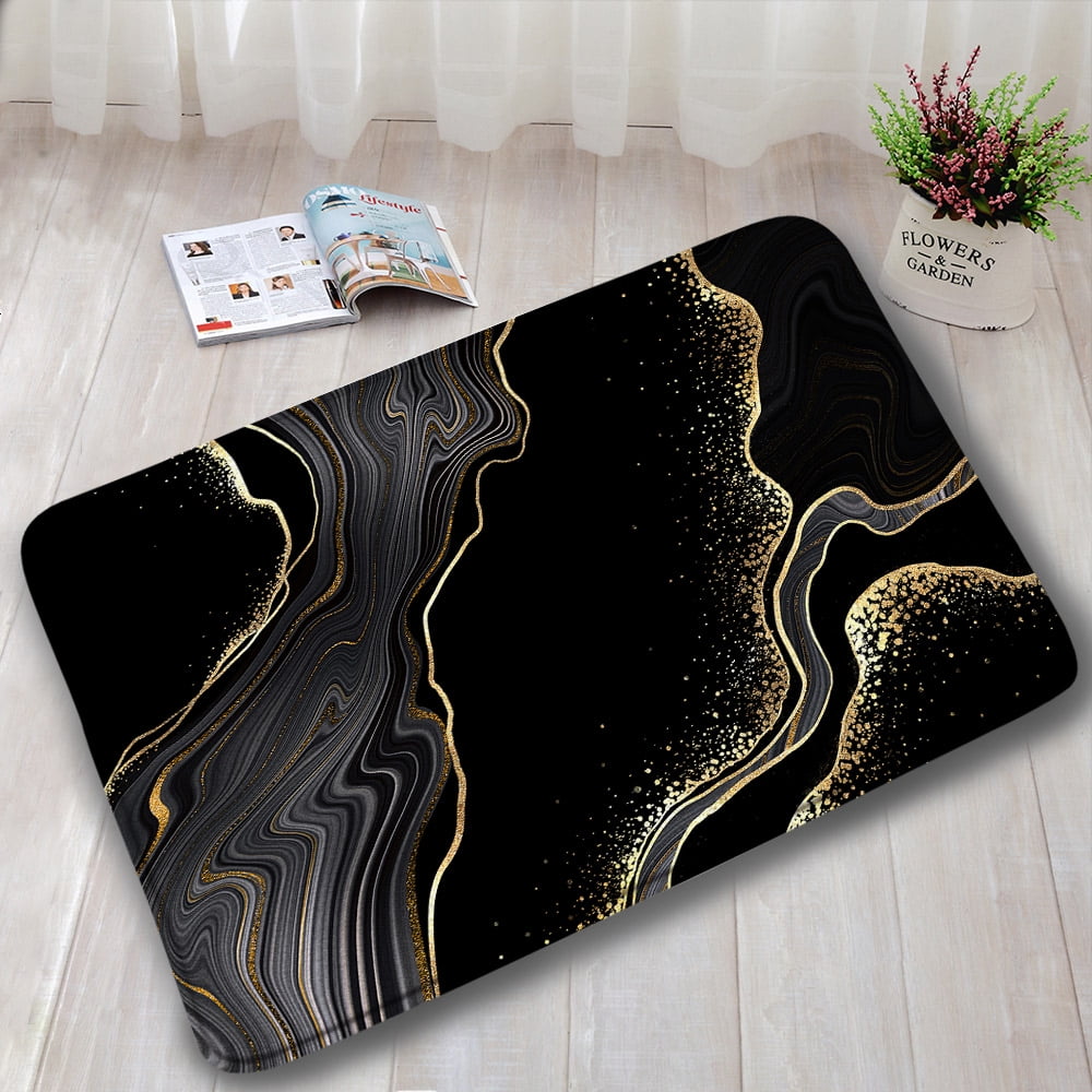 Abstract Marble Bath Mat Set Sea Waves Texture Art Pattern Modern Home ...