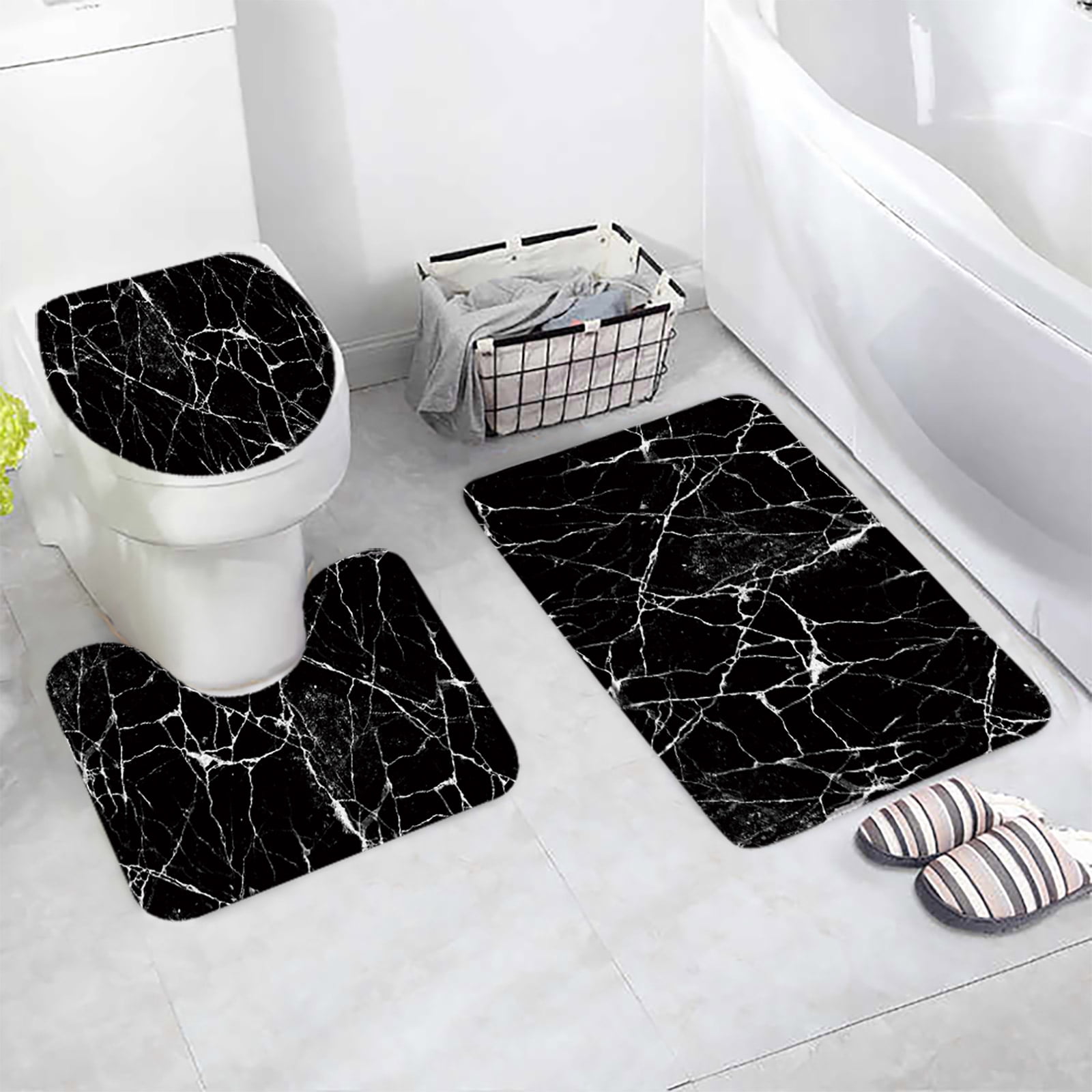 Abstract Marble Bath Mat Set Sea Waves Texture Art Pattern Modern Home ...