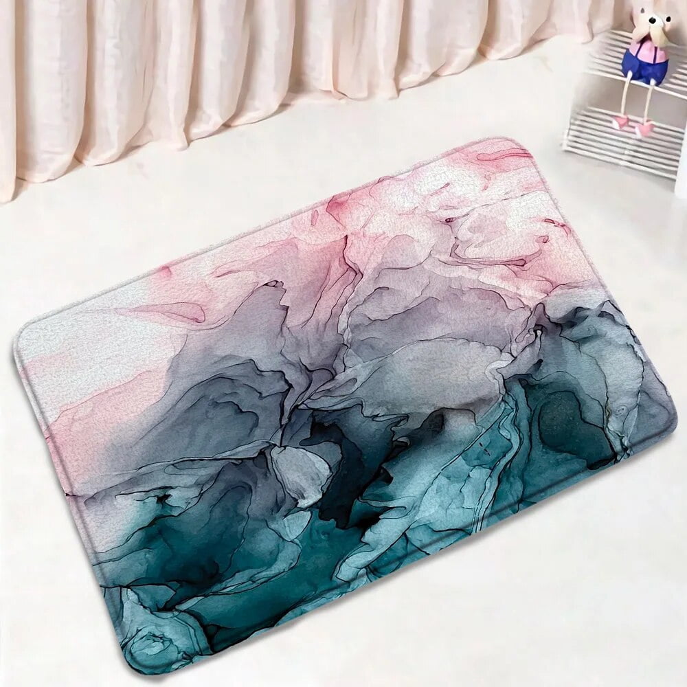 Abstract Marble Bath Mat Set White Textured Black Carpet Modern ...