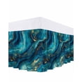 thumbnail image 1 of Abstract Marble Bed Skirt King Size 18" Drop Teal Green Gold Gradient Wave Texture Ruffled Wrap Around Bed Skirts Adjustable Elastic Bedskirt Dust Ruffle for King Size Bed, 1 of 7