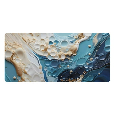 Abstract Marble Blue Desk Mats Large Mouse Pad Long Keyboard Computer Rubber Base Non-Slip Mats Accessories Decor for Office Home 16.5"x35.4"