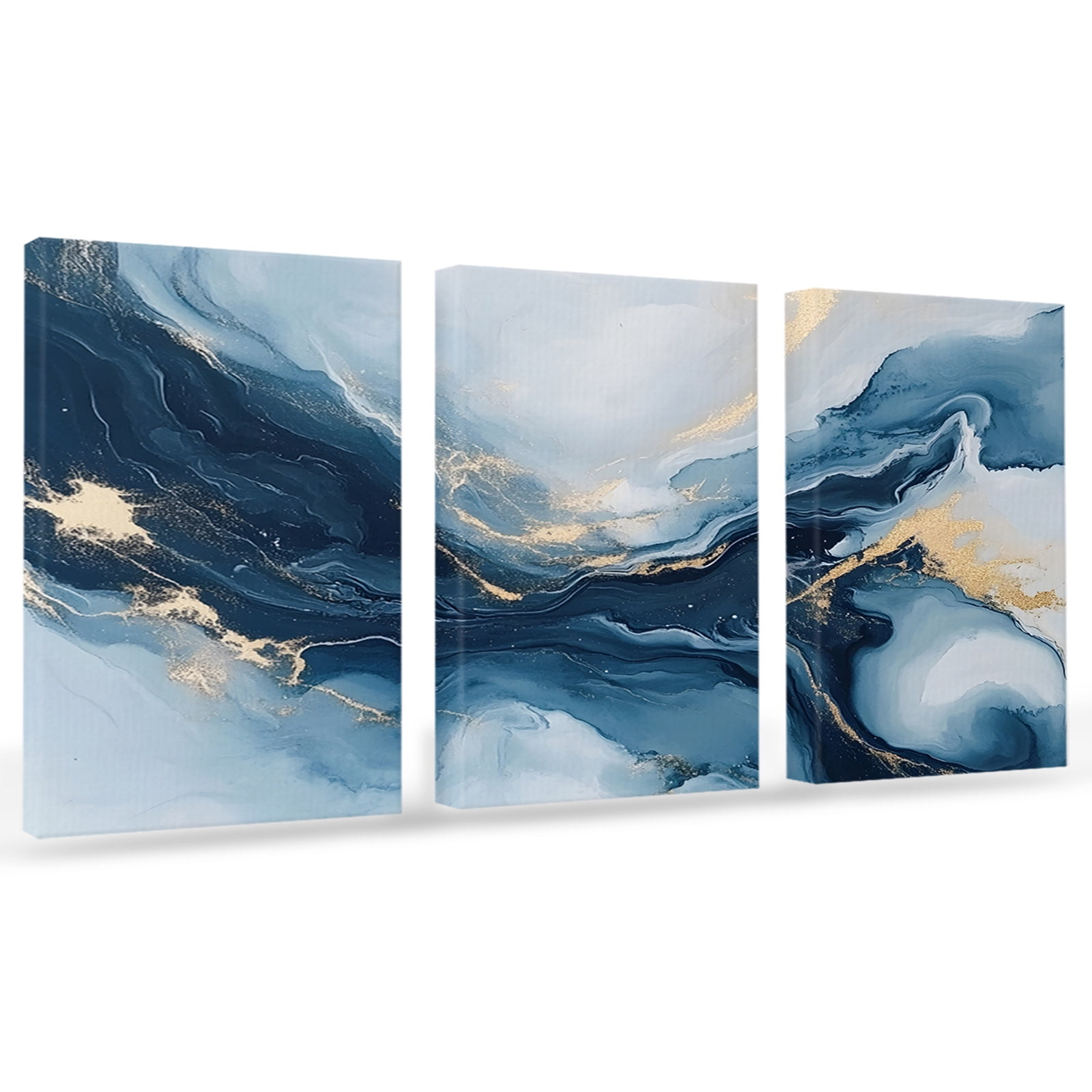 Picture Idea: Abstract Marble Canvas Wall Art 3 Panels Blue Yellow Oil