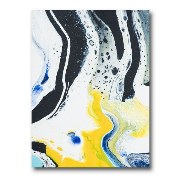 Abstract Marble Composition In Blue and Yellow IV 12 in x 8 in Painting Canvas Art Print, by Designart