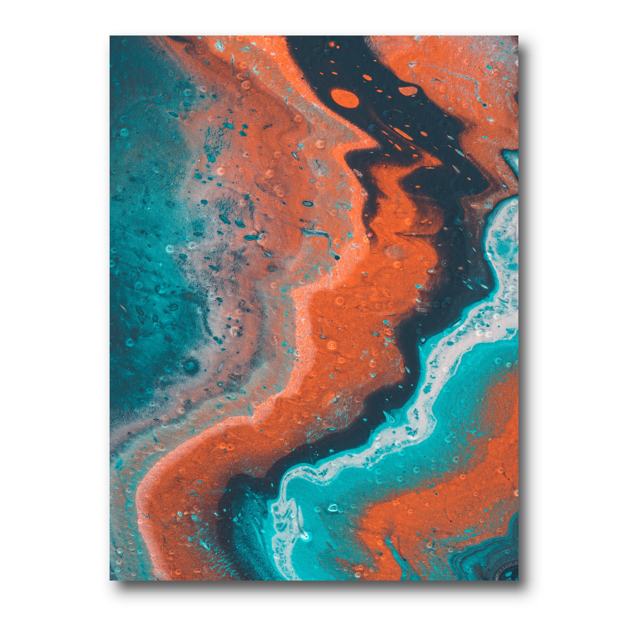 Abstract Marble Composition In Orange and Blue I 8 in x 12 in Painting Canvas Art Print, by Designart