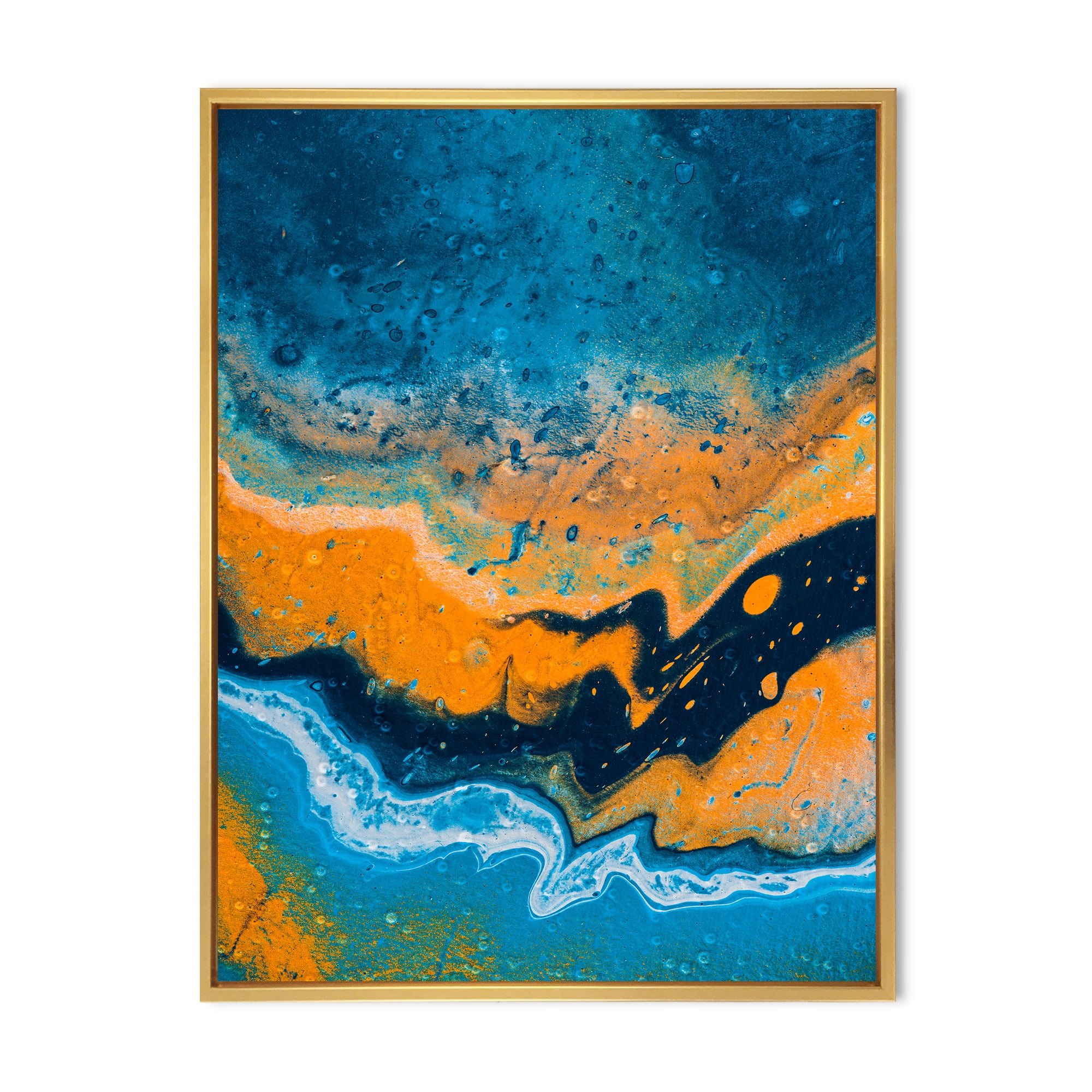 Abstract Marble Composition In Orange and Blue IV 24 in x 32 in Framed Painting Canvas Art Print, by Designart