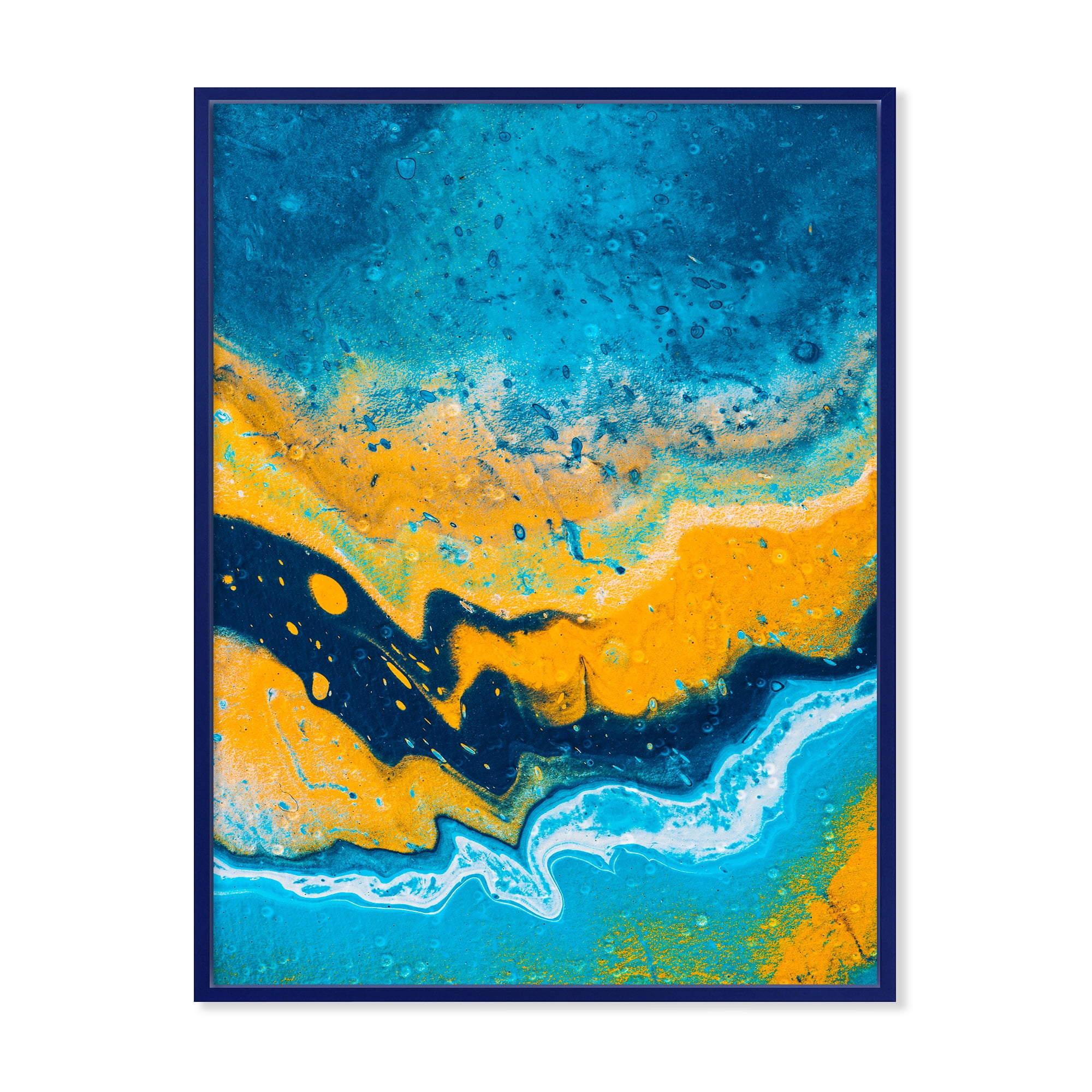 Abstract Marble Composition In Orange and Blue IV 30 in x 40 in Framed Painting Canvas Art Print, by Designart