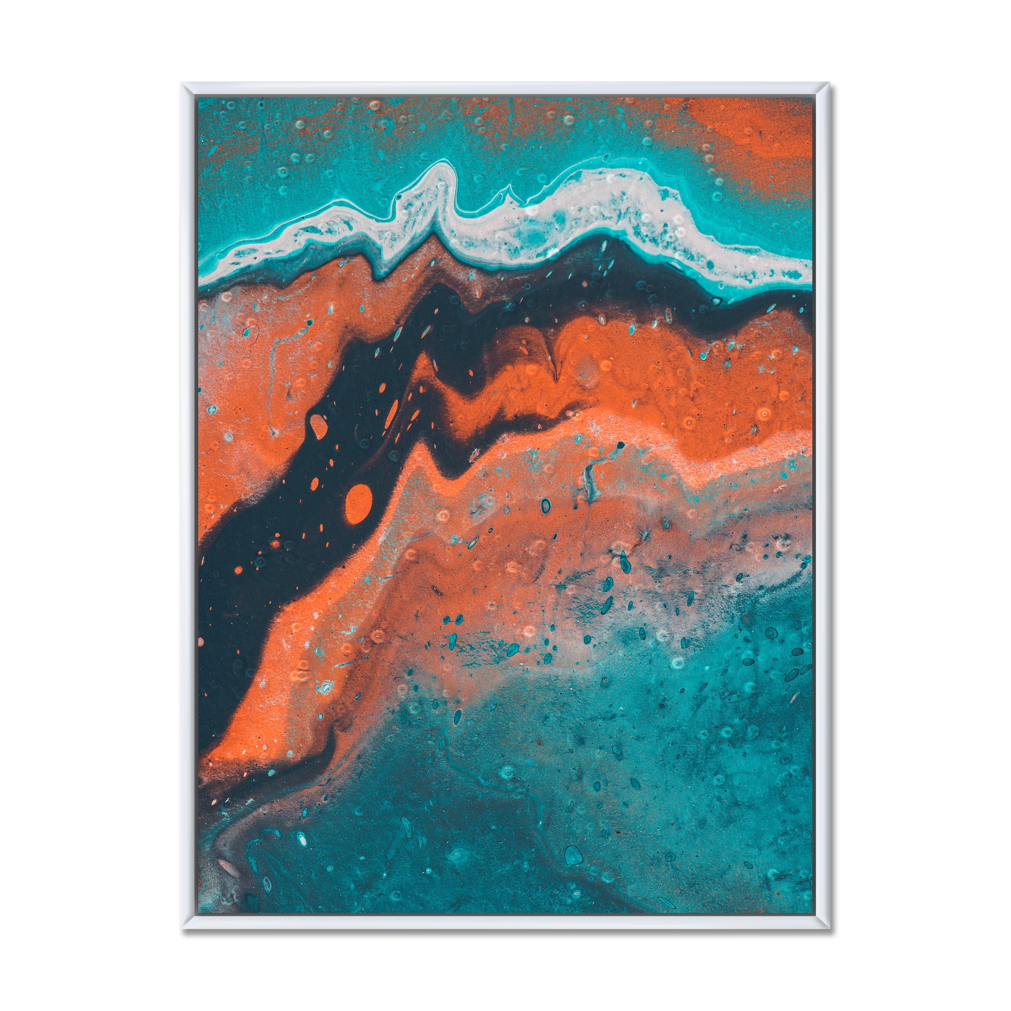 Abstract Marble Composition In Orange and Blue VI 16 in x 32 in Framed Painting Canvas Art Print, by Designart