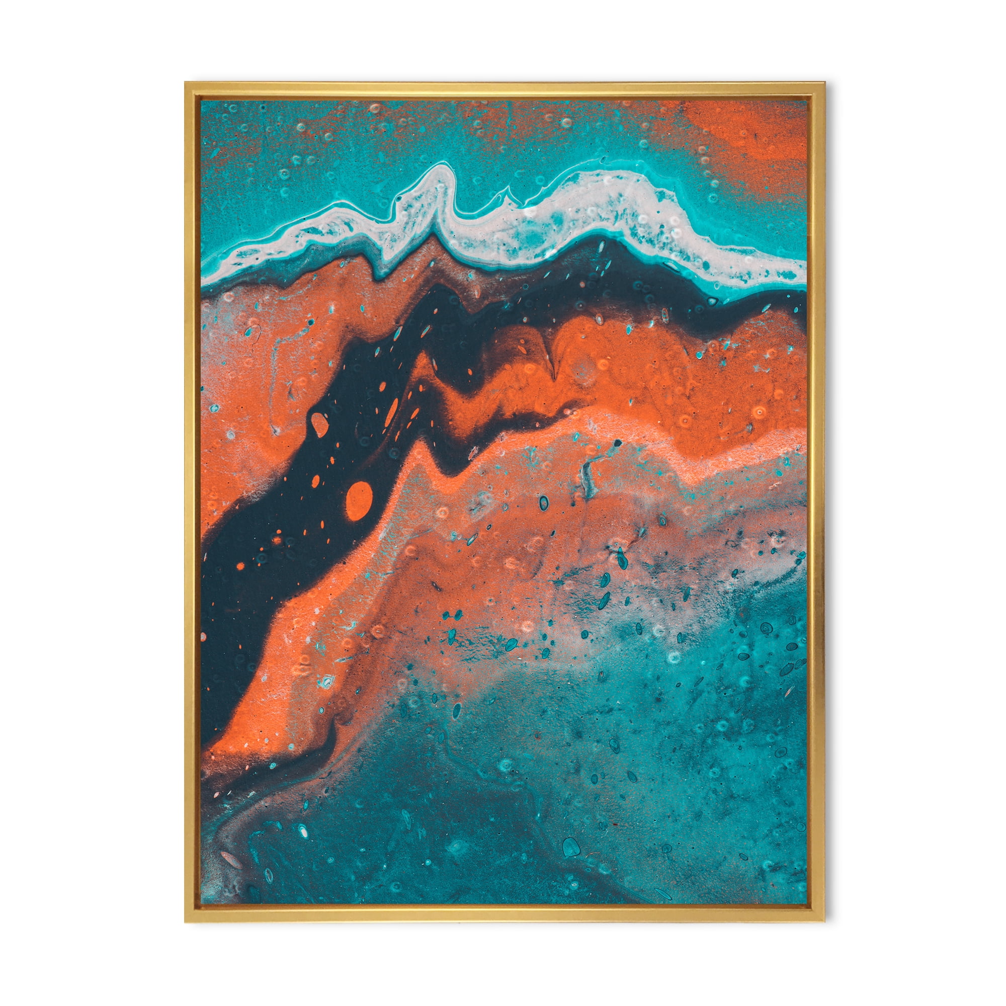 Abstract Marble Composition In Orange and Blue VI 24 in x 32 in Framed Painting Canvas Art Print, by Designart