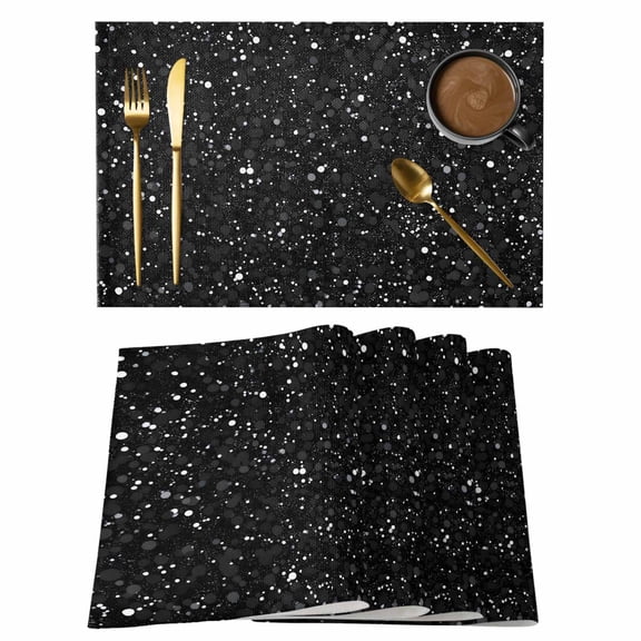 Abstract Marble Cotton Linen Placemats Set of 12, Black Texture Sequins Decoration Washable Table Place Mats Heat Insulating Placemat for Dining Room Kitchen Daily Use 13 x 19 Inch