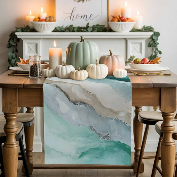 Abstract Marble Cotton Linen Table Runner, Washable Table Runners for Kitchen, Dining Room, Holiday, Home Party Table Decor, 13x36 Inches