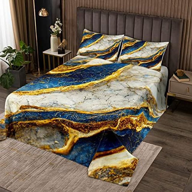 Abstract Marble Coverlet Queen Size Navy Gray Watercolor Bedding Set