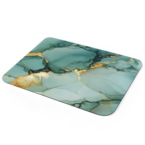 Abstract Marble Dish Drying Mat for Kitchen Counter, Agate Green Gold Gradient Watercolor Texture Super Absorbent Draining Mat Rubber Backing Dish Rack Pad for Dishes, Coffee Bar, Sinks, 12"x16"