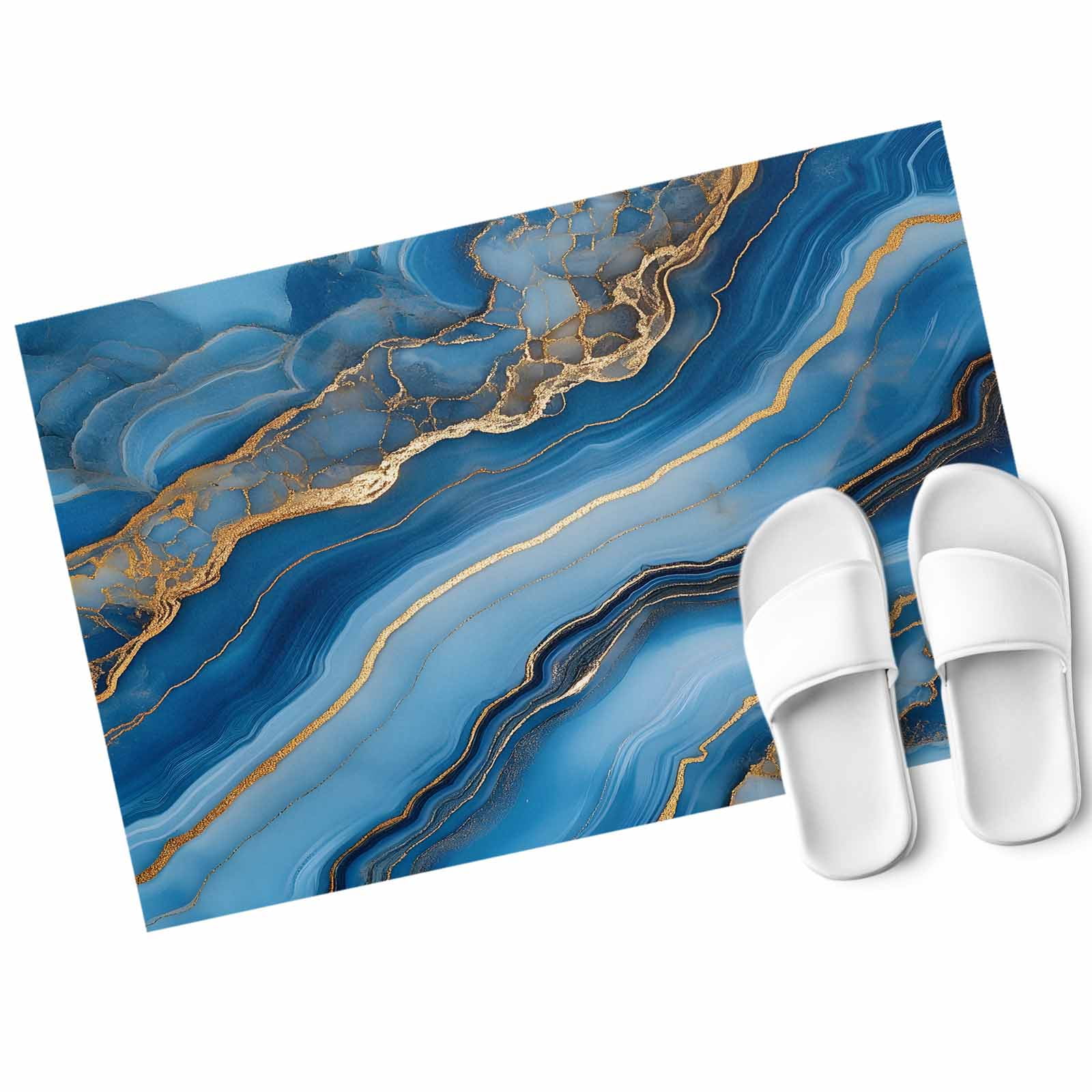 Golden Powder Blue Marble Door Mat