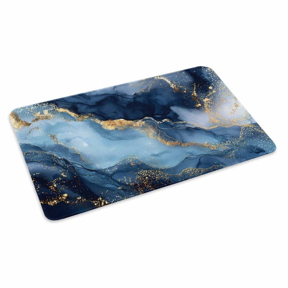 Abstract Marble Doormat Luxury Gorgeous Blue Gold Ocean Non Slip Low Profile Rubber Door Mat Washable Absorbent Indoor Front Door Mat Entryway Rug Entrance Carpet 24x36 Inch