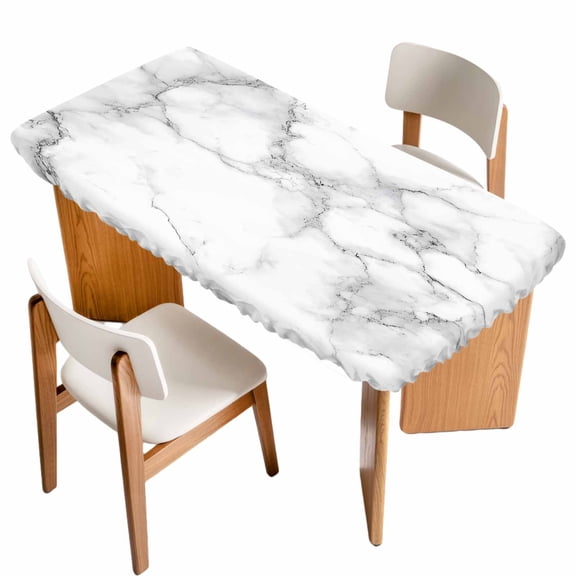 Abstract Marble Fitted Rectangle Tablecloth 30" x 60" Minimalist Art Back Texture Simple Style Elastic Table Cloth Fits for 5 Foot Folding Tables Waterproof Table Cover for Picnic Camping Outdoor