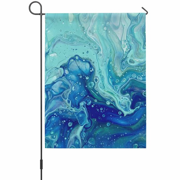 Abstract Marble Garden Flag 12 x 18 Inches, Turquoise Green Gradient Ocean Wave Texture Weather Proof Outdoor Patio Flags Double Sided Small Garden Decoration for Yard Outside Home