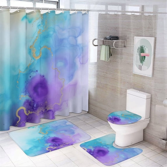 Abstract Marble Gold Art Print Shower Curtain Bathroom Sets Toilet Lid ...