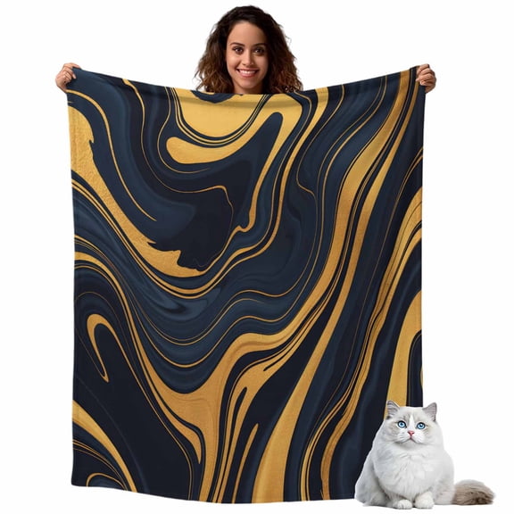 Abstract Marble Gold Fluid Throw Blanket Flannel Fleece Throws, Stripes Geometric Line Lightweight Super Soft Warm Blankets for Couch Sofa Bed All Season Use, 40x50 in
