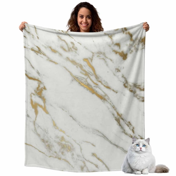 Abstract Marble Gold Stripes Throw Blanket Flannel Fleece Throws, Modern Style Lightweight Super Soft Warm Blankets for Couch Sofa Bed All Season Use, 40x50 in