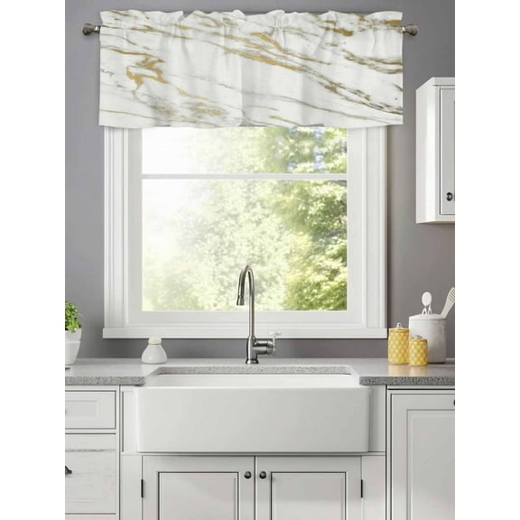 Abstract Marble Gold Stripes Valances for Windows,Kitchen Valance Rod Pocket Short Curtain,Modern Style Valance Curtain Window Valances for Bedroom Living Room 42x12in