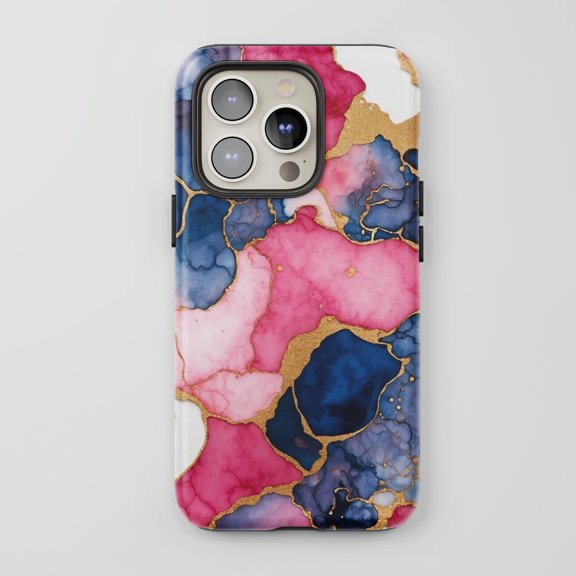 Abstract Marble Gold Vein For All iPhone Series Protective Phone Case Blue Pink