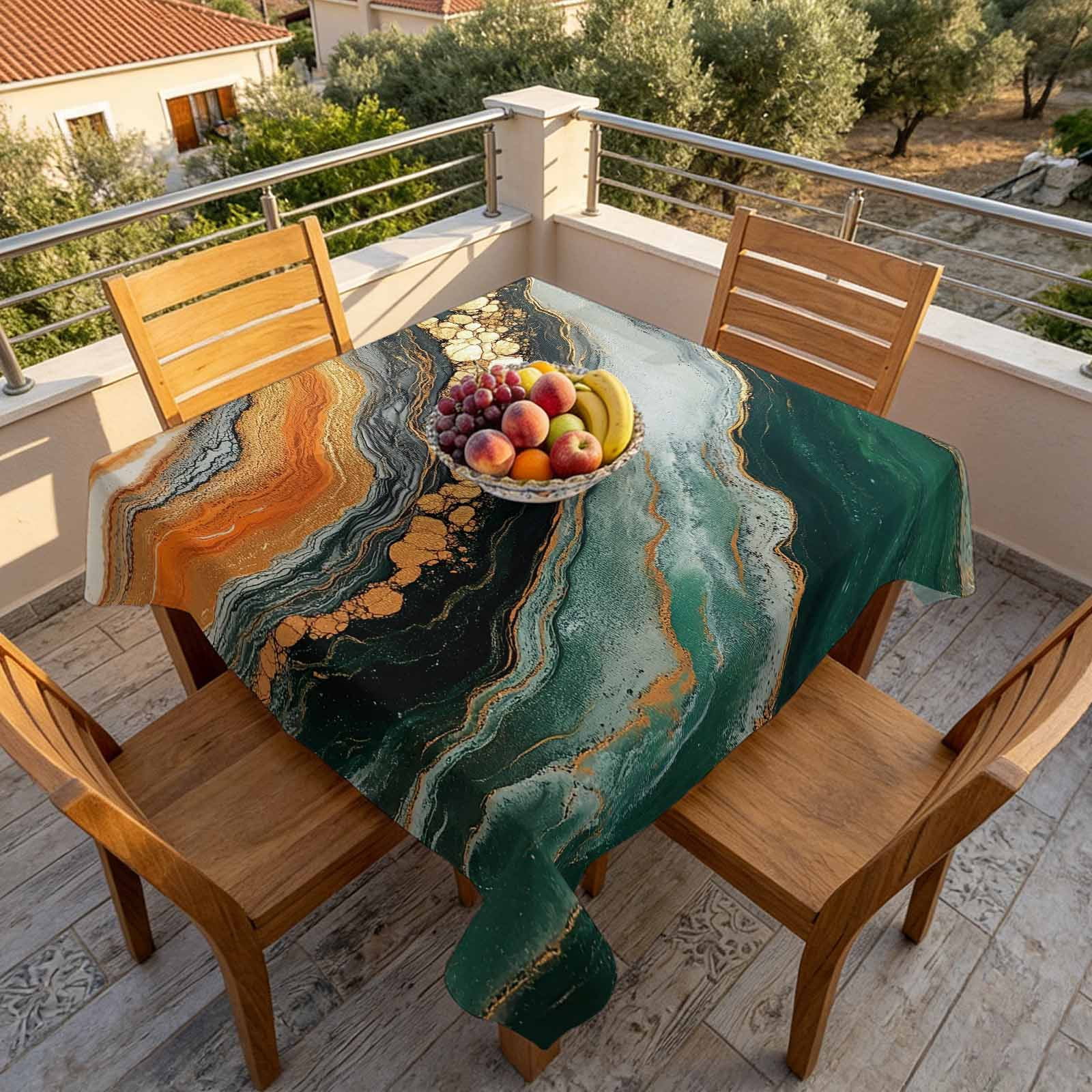 Abstract Marble Ink Art Green Painting Table Cloth 60x60in, Waterproof ...