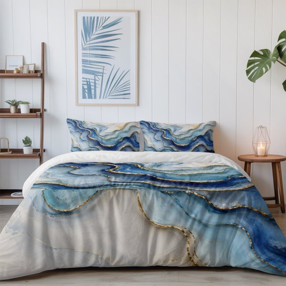 Abstract Marble Ombre Texture California King Size Bed Set,Stripe Liquid Fluid Art Bedding for All Seasons,4 Pcs Bed Set with 1 Quiltcover (96"x104"),1 Sheet (110"x98"),2 Pillowcases (20"x36")