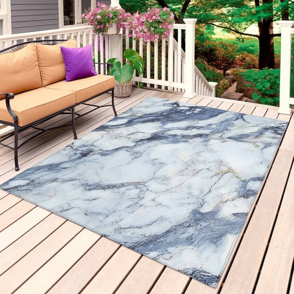Abstract Marble Outdoor Rug 3x5 Ft, Non Slip Washable Area Rug, Modern Ink Painted Minimalism Art Patio Rugs Carpet Runner, Large Floor Mat for Indoor/Outdoor Deck Porch Camping