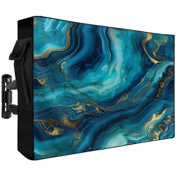 Abstract Marble Outdoor TV Cover 40 to 43 inch Teal Green Gold Gradient ...