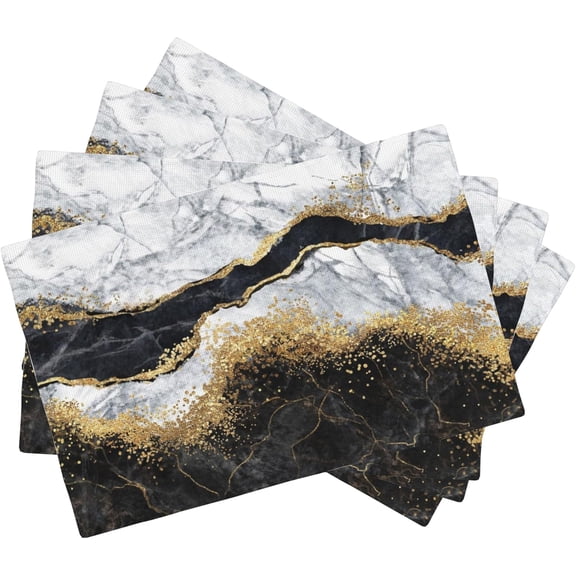 Abstract Marble Placemats Set of 4, Placemats for Dining Table,Heat Resistant Stain Resistant Wipeable Table Mats for Kitchen Dining Holiday Party Home Decor,12x18 Inch