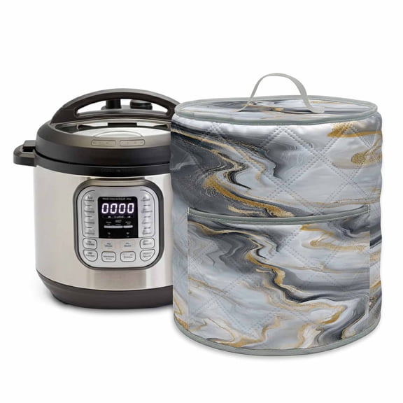 Abstract Marble Pressure Cooker Cover Gradient Black White Gold Texture Dust Cover for Kitchen Appliances with Top Handle & Storage Pockets, Fits 8 Quart Instant Pot, Air Fryer, Crock Pot