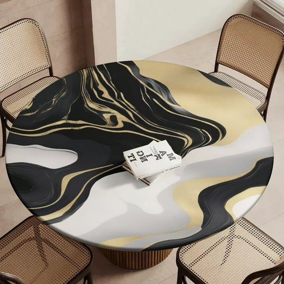 Abstract Marble Print Fabric Round Table Cover Kitchen Printed ...