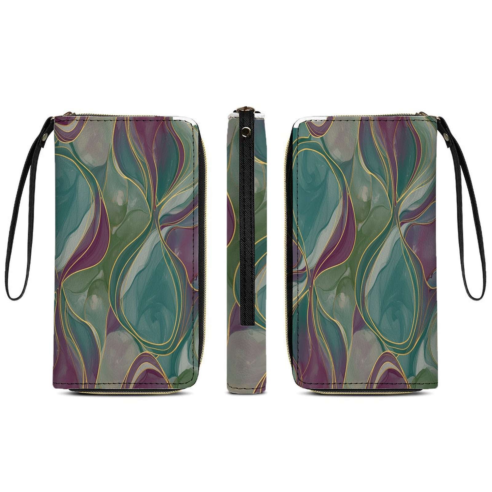 Abstract Marble Print Long Wallets For Women PU Leather Purse Card ...