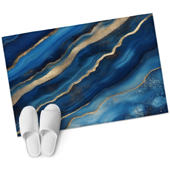 Abstract Marble Rectangle Area Rug 2x3ft Dark Blue Gradient Gold Wave Texture Washable Rugs for Living Room, Non Slip Soft Carpet for Bedroom Entryway Dining Room