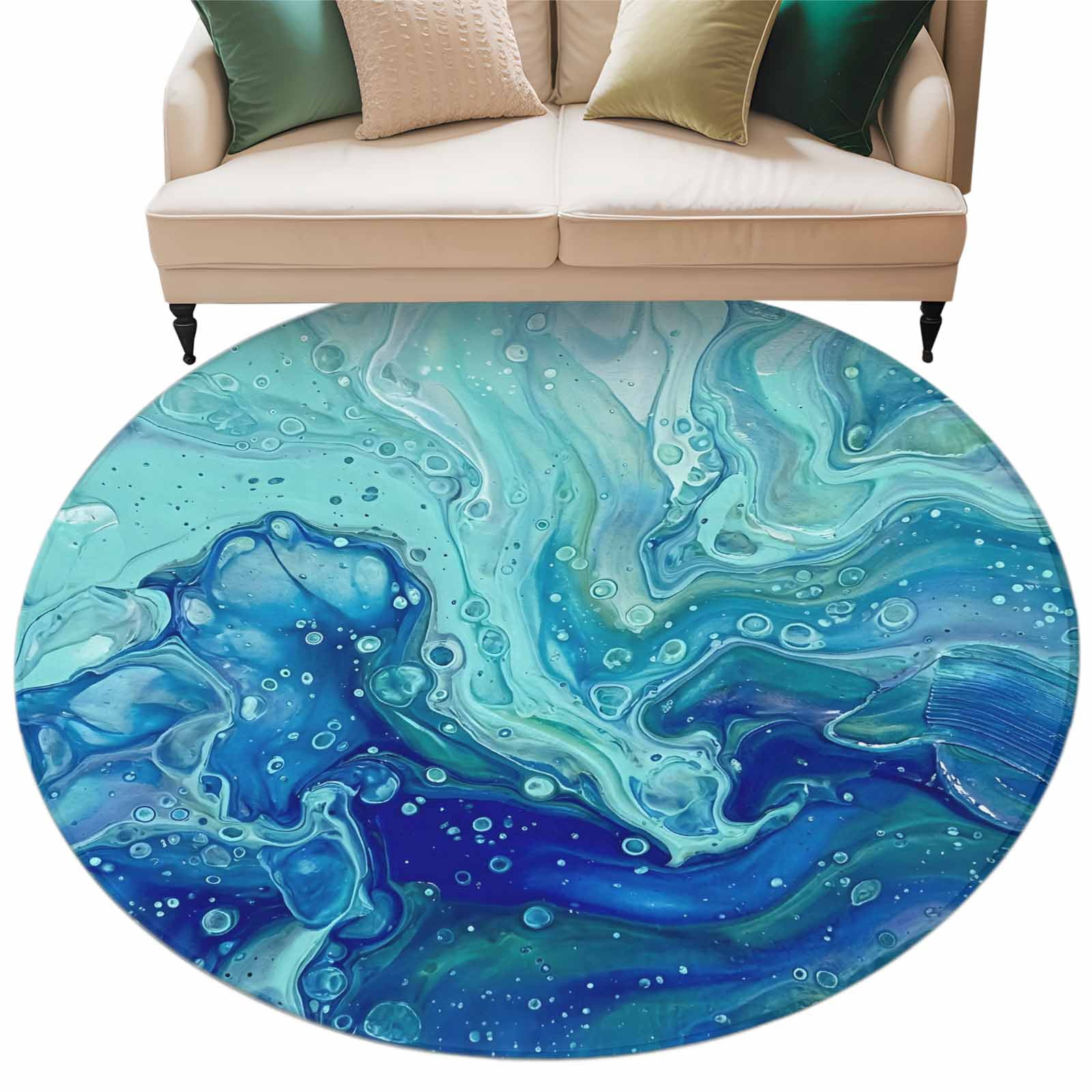 Abstract Marble Round Rug 6ft Washable Circle Kitchen Rugs Non Slip ...