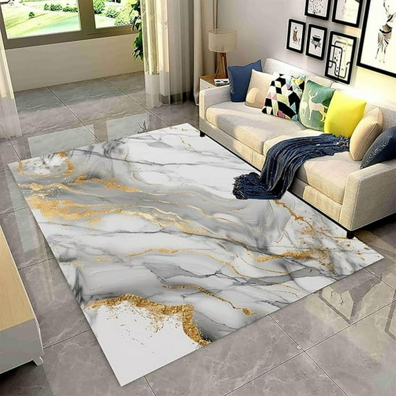 Abstract Marble Rug, Luxury Grey And White Marble Living Room Carpet, Soft And Stylish Washable Large Carpet Beside Sofa Bed, Suitable For Indoor Carpet In Areas With High Traffic 1x2ft