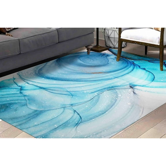 Abstract Marble Rugs, Living Room Rug, Blue Marble Rug, Modern Rugs, Luxury Rug, Home Decor Rug, Area Rugs, Office Decor Rugs, Step Rug, 2.6'x9.2' - 80x280 cm